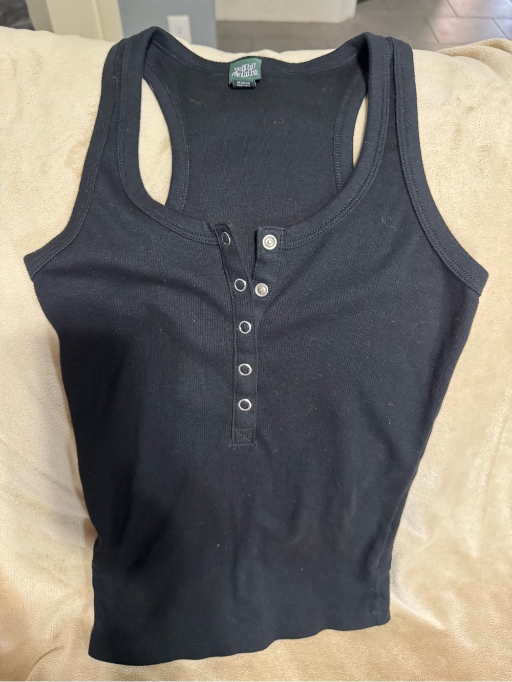wild fable Black Ribbed Henley Racerback Tank